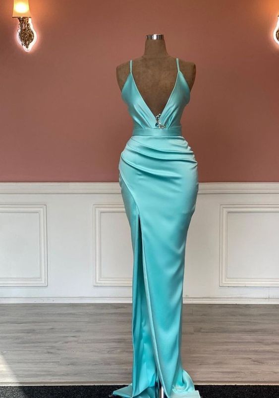 Satin gown strapless with train,DS5136