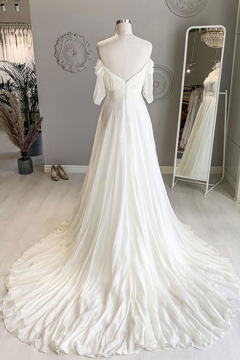 White sweetheart chiffon long prom dress white formal dress,DS2121