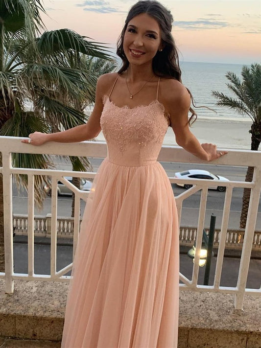 A Line Backless Pink Lace Long Prom Dresses, Pink Lace Formal Dresses, Pink Evening Dresses,DS2578