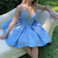 Gorgeous V-Neck Light Blue Homcoming Dress with Embroidery,DS0916