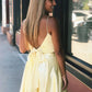 Simple yellow v neck satin short prom dress, yellow homecoming dress,DS1159