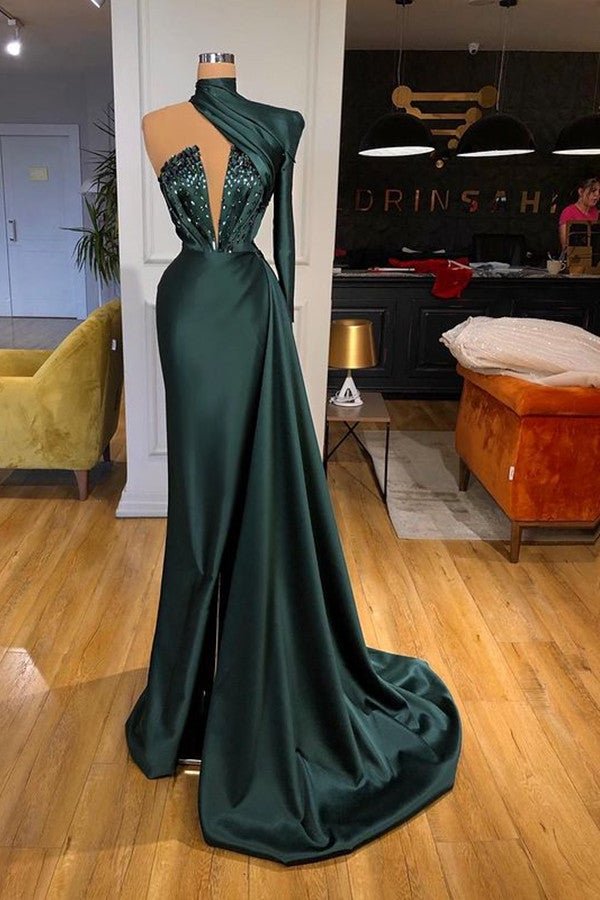 Chic High Neck Long Sleeves Mermaid Prom Dress With Crystal,F04780
