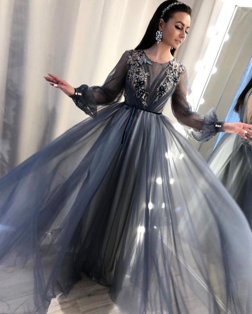 Affordable Ocean Blue Dancing Prom Dresses 2020 A-Line / Princess  Off-The-Shoulder Short Sleeve Glitter Polyester Floor-Length / Long Ruffle  Backless Formal Dresses