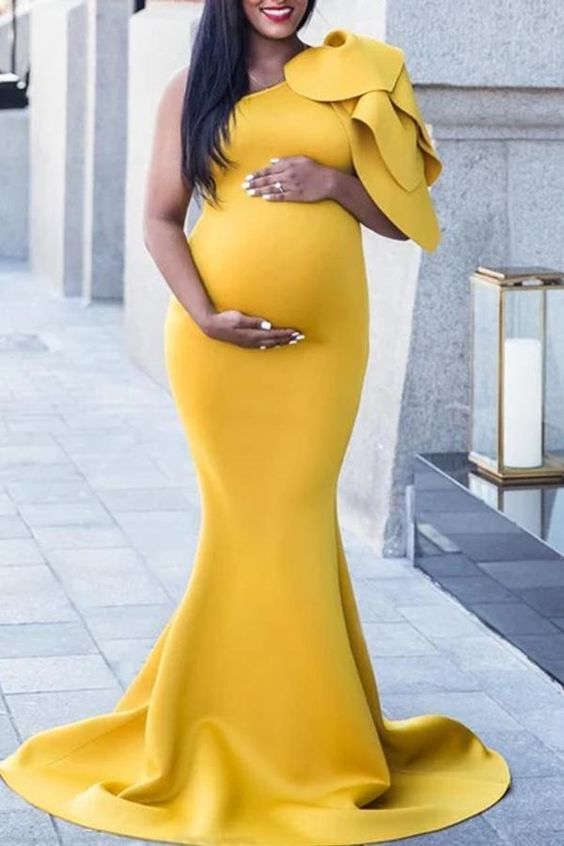 Maternity Fashion Pure Colour Sloping Shoulder Dress,DS0393