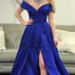 Off Shoulder Royal Blue High Slit Prom Dresses, Off Shoulder Formal Dresses, Graduation Dresses,DS1854