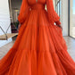 Orange v neck chiffon long prom dress orange evening dress,DS2088