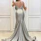 Simple gray v neck mermaid long prom dress, mermaid evening dress,DS1937