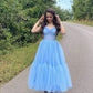 Blue sweetheart neck tulle tea length prom dress, blue homecoming dress,DS1965