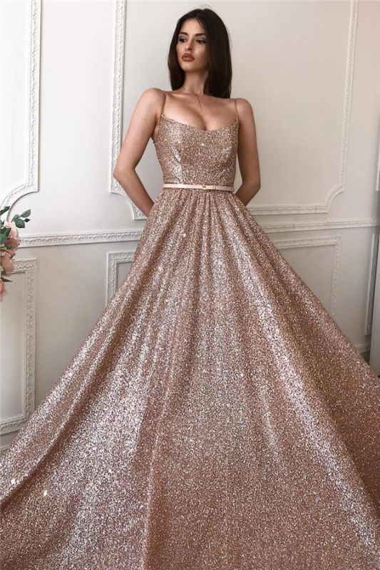 A-line Glitter Dress Prom Spaghetti-strap Sequin With Sash,DS2880