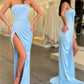 strapless sky-blue prom gown with ruched bodiceProm Dresses Most Beautiful Wedding Dresses Boho Wedding,DS5124