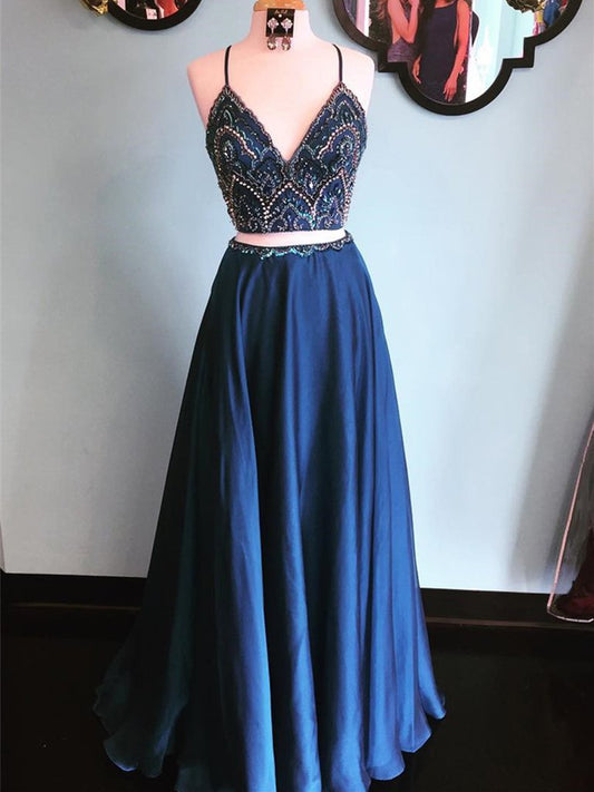 2 Pieces Navy Blue Prom Dress, Dark Blue 2 Pieces Formal Dress, Evening Dress,DS1876