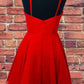 A Line V Neck Open Back Red Short Prom Dress, Backless Red Homecoming Dress, Short Red Formal Evening Dress,DS0942
