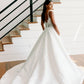 White v neck lace long prom dress white lace bridesmaid dress,DS2129