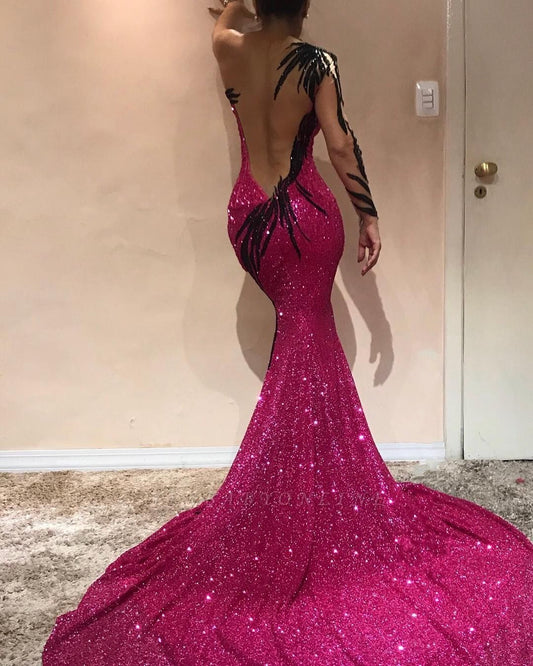 Sexy Mermaid Evening Dresses | One Sleeve Open Back Pageant Dress,CD3161
