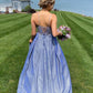 Blue sweetheart neck lace long prom dress lace blue bridesmaid dress,DS2004