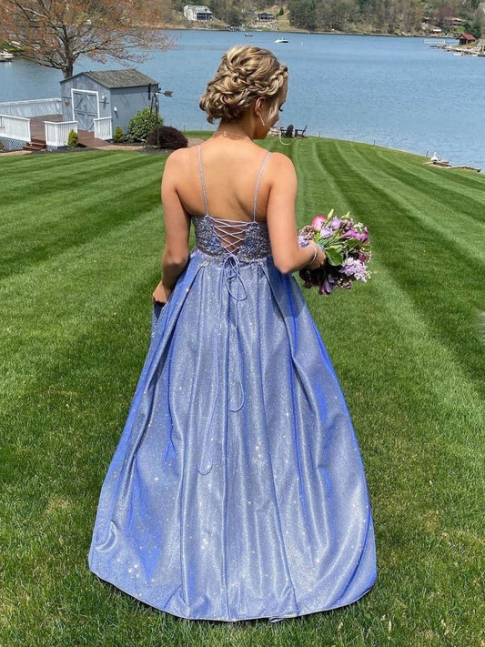 Blue sweetheart neck lace long prom dress lace blue bridesmaid dress,DS2004