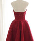Strapless Backless Burgundy Lace Short Prom Dress, Short Burgundy Lace Homecoming Dress, Maroon Lace Formal Evening Dress ,DS0954