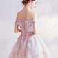 Pink sweetheart tulle lace short prom dress pink cocktail dress,DS2128