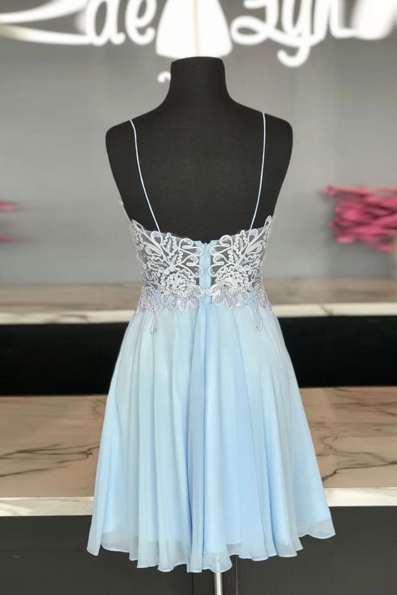 blue sweetheart chiffon lace short prom dress blue homecoming dress,DS1179