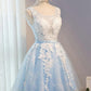 Lovely Light Blue Knee Length Homecoming Dress, Short Prom Dresses,DS1128