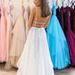 White v neck tulle sequin long prom dress white evening dress,DS2359