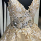 Champagne tulle lace long prom dress champagne evening dress ,DS4014