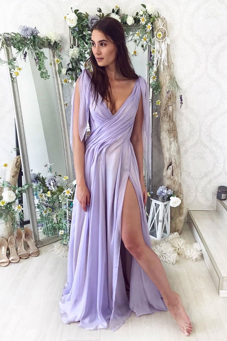 Simple purple chiffon long prom dress purple formal dress,DS2341