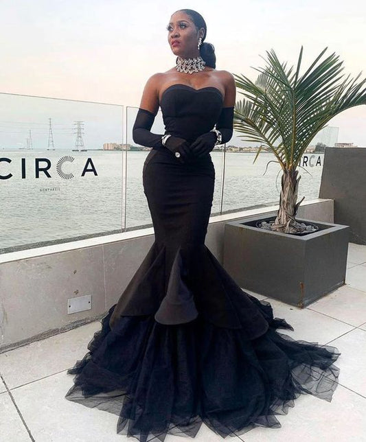 African Black Girls Sweetheart Mermaid Evening Dresses Satin Tulle Plus Size Formal Prom Party Gown,DS4460