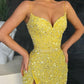 Gorgeous Spaghetti-Straps Sequins Prom Dress Mermaid Slit Online,DS4688