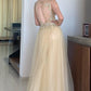A Line Champagne Lace Long Prom Dress, Evening Dress,DS3428