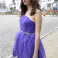 A-LINE ONE-SHOULDER KNEE LENGTH TULLE RHINESTONE BACKLESS PROM DRESS,DS3622