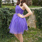 A-LINE ONE-SHOULDER KNEE LENGTH TULLE RHINESTONE BACKLESS PROM DRESS,DS3622