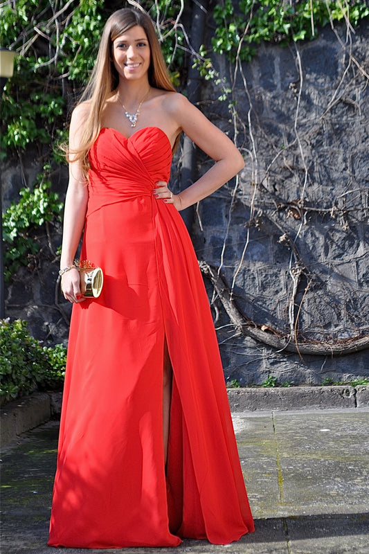 A-LINE SWEETHEART FLOOR LENGTH CHIFFON FRONT SLIT PROM DRESS,DS3616