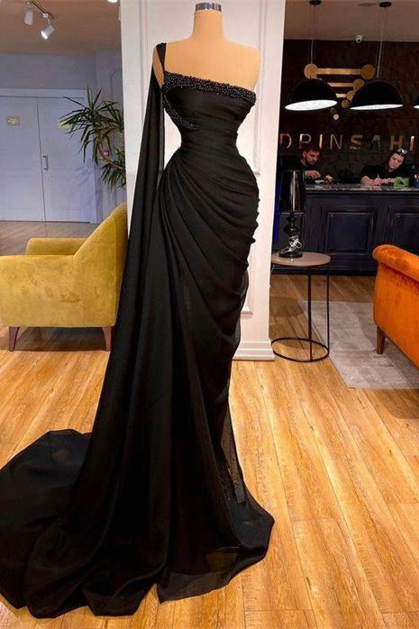 Elegant Black Split Mermaid Beading Prom Dresses,F04814