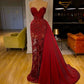luxury Burgundy Detachable Train Mermaid Prom Dress with Lace,F04810