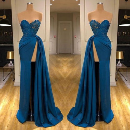 Elegant Sleeveless Mermaid Split Front Prom Dresses with Lace,F04807