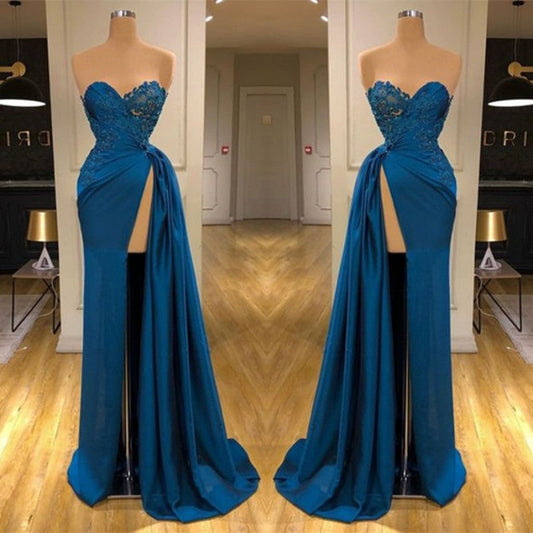 Elegant Sleeveless Mermaid Split Front Prom Dresses with Lace,F04807