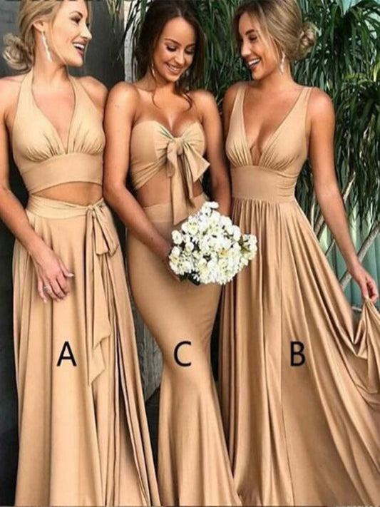 Custom Made Champagne V Neck/ 2 Pieces/ Mermaid Bridesmaid Dresses, Champagne Formal Dresses, Wedding Party Dresses/ Prom Dresses,DS1841