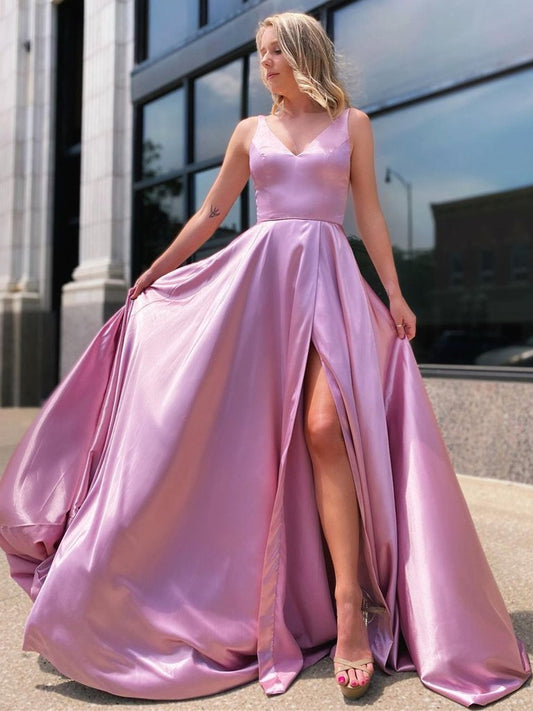 A Line V Neck Purple Long Prom Dresses, Purple Long Formal Evening Dresses,DS1528