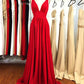 A Line V Neck Red Long Prom Dresses, Red V Neck Long Formal Evening Bridesmaid Dresses,DS1638