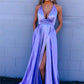 A Line V Neck Royal Blue Purple Long Prom Dress with Leg Slit, V Neck Blue Purple Formal Evening Dresses,DS1602