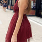 A Line V Neck Short Burgundy Tulle Prom Dresses, Short Wine Red Tulle Formal Graduation Dresses,DS3074