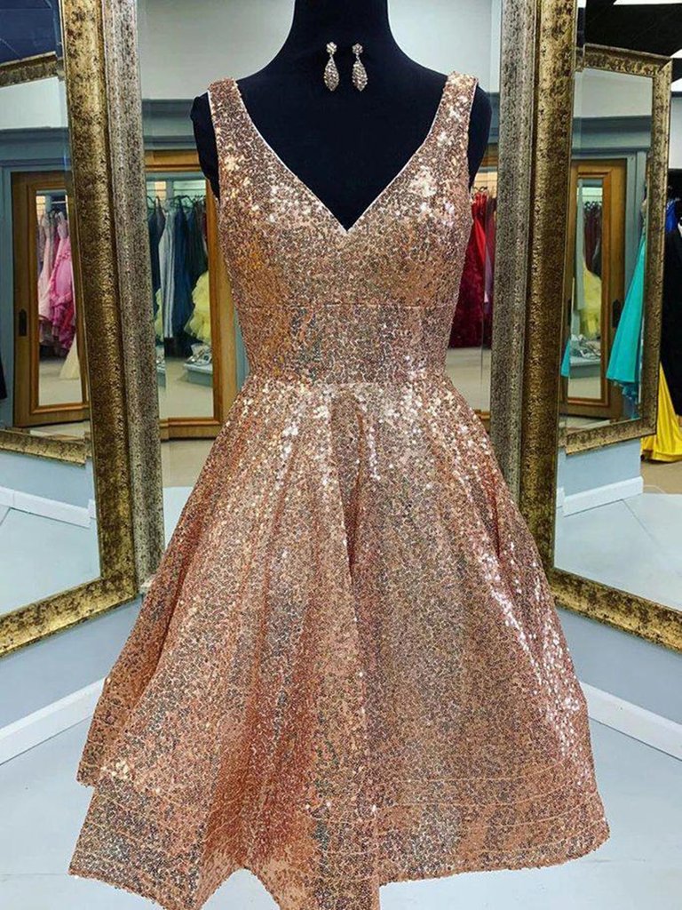 A Line V Neck Short Champagne Lace Prom Dresses, V Neck Short Champagne Lace Formal Homecoming Dresses,DS1344