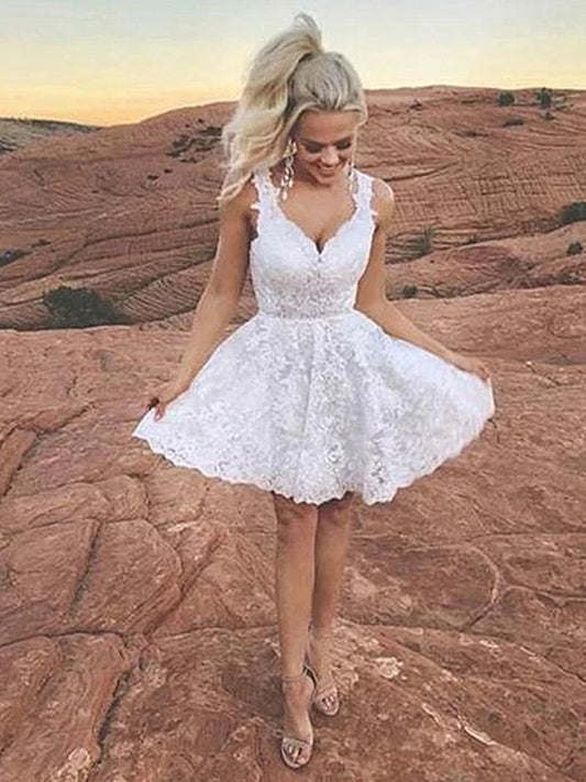 A Line Short White Lace Prom Dresses, Short White Lace Formal Homecoming Dresses,DS1646