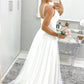 A Line V Neck Straps White Chiffon Long Prom Dress Simple Wedding Dresses,DS2627