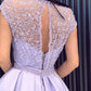 Light Purple A Line Satin Slit Cap Sleeves Prom Dresses With Pockets ,DS4467