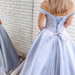 Lavender Off the Shoulder Satin Long Ball Gown ,DS2576