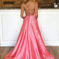 A Line Pink Backless Prom Dresses, Pink Backless Formal Evening Dresses,DS1751