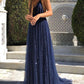 A Line V Neck Backless Blue Prom Dresses, V Neck Blue Backless Formal Graduation Evening Dresses,DS1763