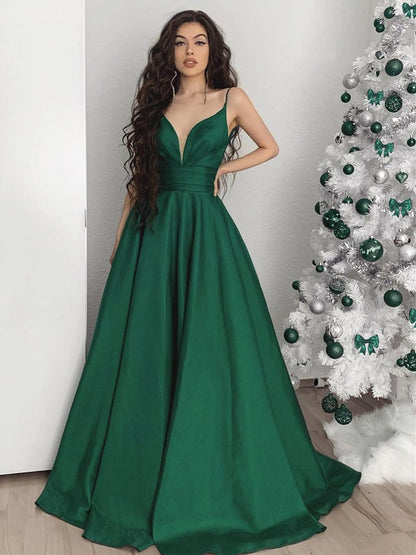 A Line V Neck Emerald Green Long Prom Dresses, Green V Neck Long Formal Evening Dresses,DS1720